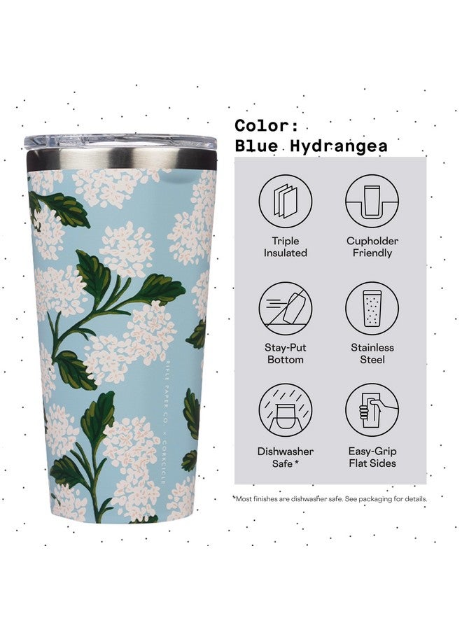 CORKCICLE كوب سفر من تومبلر ريفل بيبر كو. معزول ثلاثي من الفولاذ المقاوم للصدأ، خالي من BPA، يحافظ على المشروبات باردة لمدة 9 ساعات وساخنة لمدة 3 ساعات، 16 أونصة، هيدرانجيا - Image 4