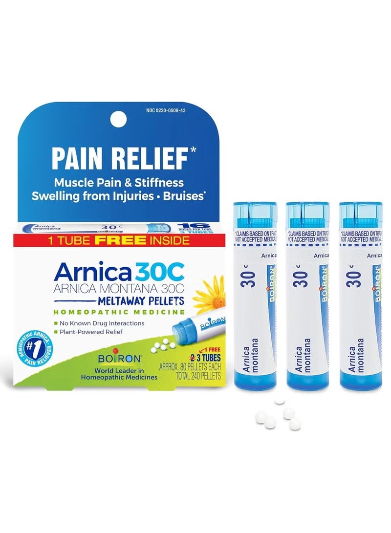 Boiron Arnica Montana 30C Homeopathic Medicine for Pain Relief 3 tubes 240 Pellets - Image 1