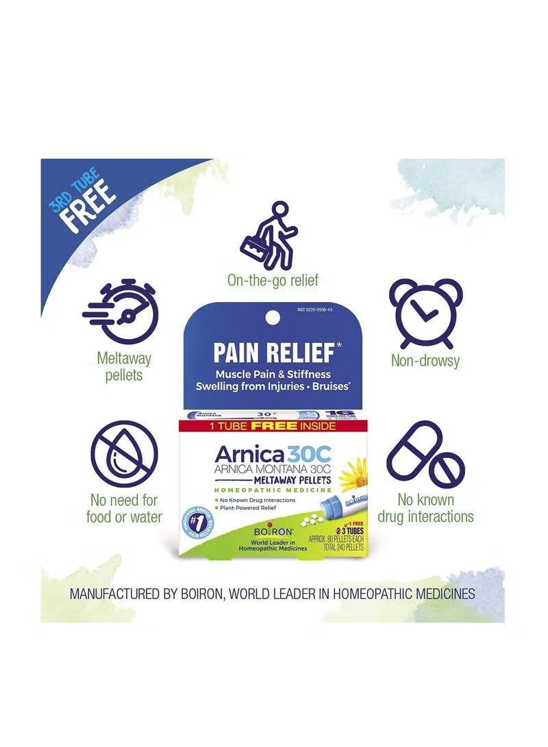 Boiron Arnica Montana 30C Homeopathic Medicine for Pain Relief 3 tubes 240 Pellets - Image 2