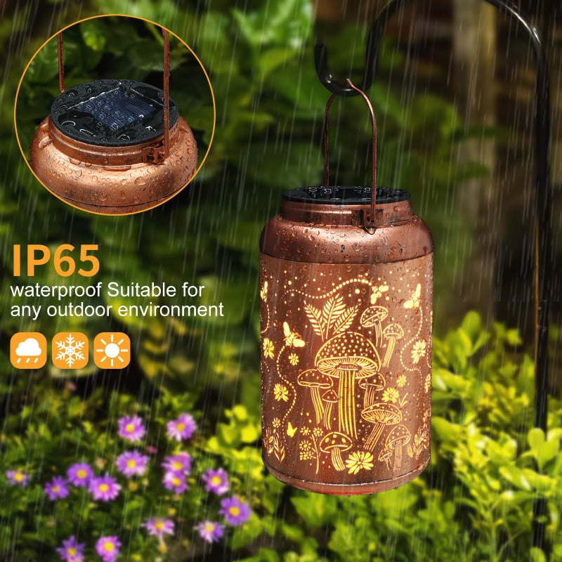 Tepaken Solar Lanterns Outdoor Waterproof Bee Mushroom Decoration Gifts for Women Mon Grandma Hanging Solar Lights for Outside Metal LED Lanterns for Yard, Patio, Garden Decor - Image 3