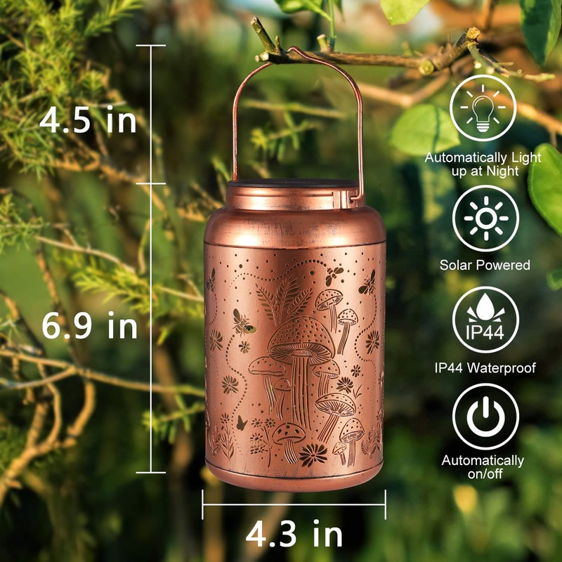 Tepaken Solar Lanterns Outdoor Waterproof Bee Mushroom Decoration Gifts for Women Mon Grandma Hanging Solar Lights for Outside Metal LED Lanterns for Yard, Patio, Garden Decor - Image 4