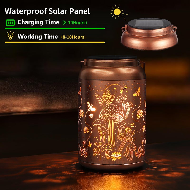 Tepaken Solar Lanterns Outdoor Waterproof Bee Mushroom Decoration Gifts for Women Mon Grandma Hanging Solar Lights for Outside Metal LED Lanterns for Yard, Patio, Garden Decor - Image 2