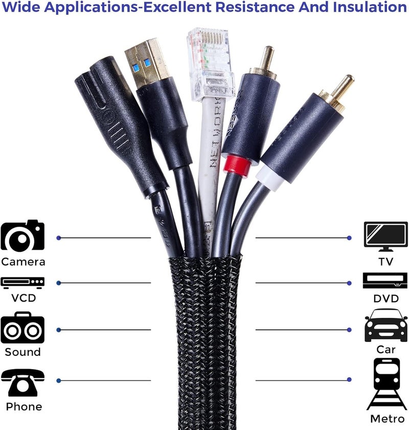 كاست ويف عبوة من قطعتين من أكمام إدارة الكابلات، أكمام كابل مضفرة منفصلة باللون الأسود، واقيات أسلاك من الحيوانات الأليفة، منظمات أسلاك، غلاف سلك مرن لتغليف الأسلاك لمنظم أسلاك الكمبيوتر (2 متر × 2) - Image 4