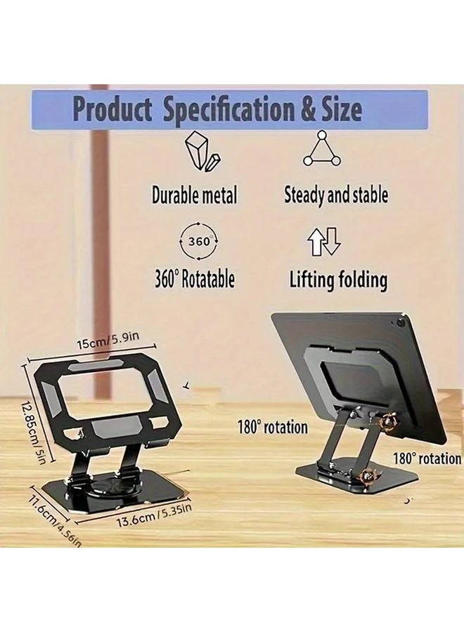 Black 360 Degrees Rotating Foldable Metal Stand Adjustable Tablet Phone Holder - Image 3