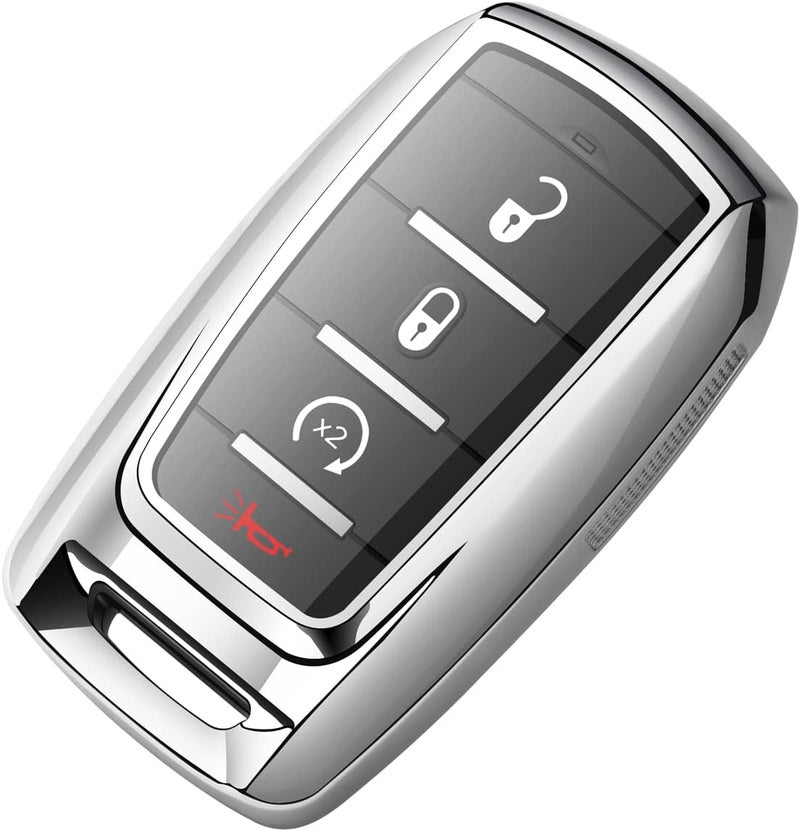 Tukellen Dodge Ram 1500 Key Fob Cover, Soft TPU Case Protector, 4/5/6-Button, Silver - Image 1