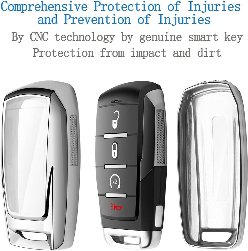 Tukellen Dodge Ram 1500 Key Fob Cover, Soft TPU Case Protector, 4/5/6-Button, Silver - Image 4