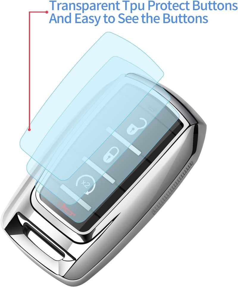 Tukellen Dodge Ram 1500 Key Fob Cover, Soft TPU Case Protector, 4/5/6-Button, Silver - Image 5