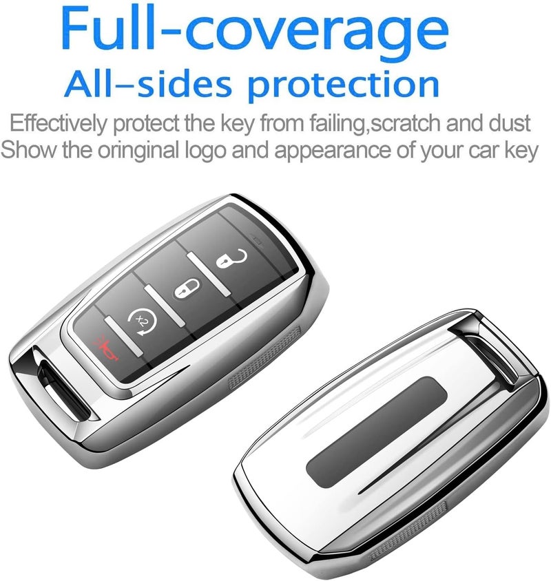 Tukellen Dodge Ram 1500 Key Fob Cover, Soft TPU Case Protector, 4/5/6-Button, Silver - Image 3
