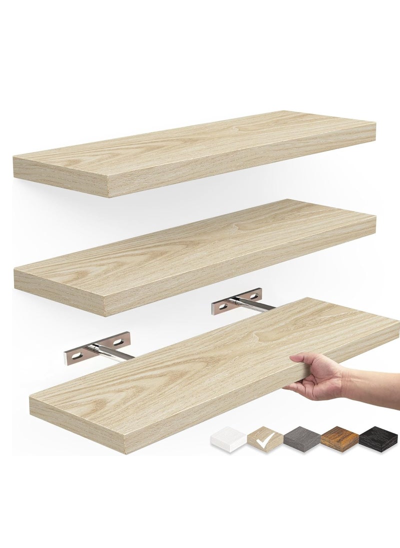 XiuWoo 3-Pack Wood Wall Mounted Floating Shelves, Rustic Display Shelves, Home Storage Rack, Hanging Shelf, Bathroom Organizer Shelf for Home, Office  - Image 1