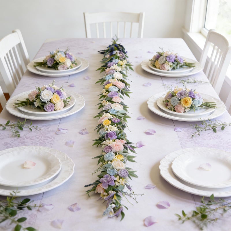TEMPUS 6Ft Morandi Spring/Summer Floral Garland - Dusty Pink, Lavender, Blue Artificial Flowers on Bendable Vine for Fireplace Mantel, Wedding Arch Decor - Image 4