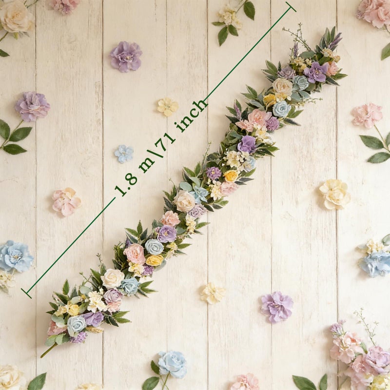 TEMPUS 6Ft Morandi Spring/Summer Floral Garland - Dusty Pink, Lavender, Blue Artificial Flowers on Bendable Vine for Fireplace Mantel, Wedding Arch Decor - Image 3