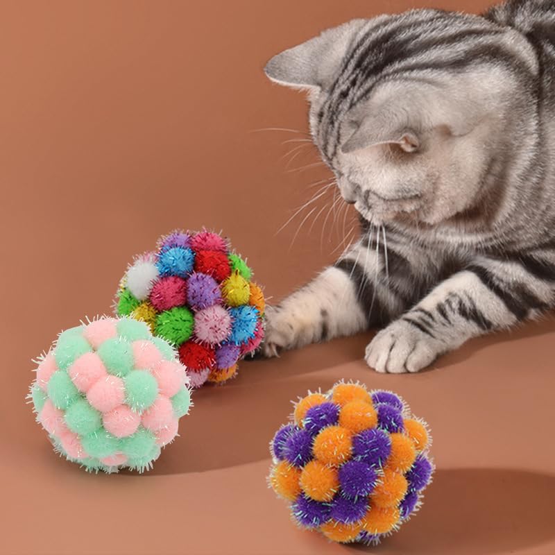 YYCRAFT 18pcs Jumbo Glitter Tinsel Pom Poms Sparkle Balls for DIY Craft,Cat Toys(2 Inch,6 Colors) - Image 3