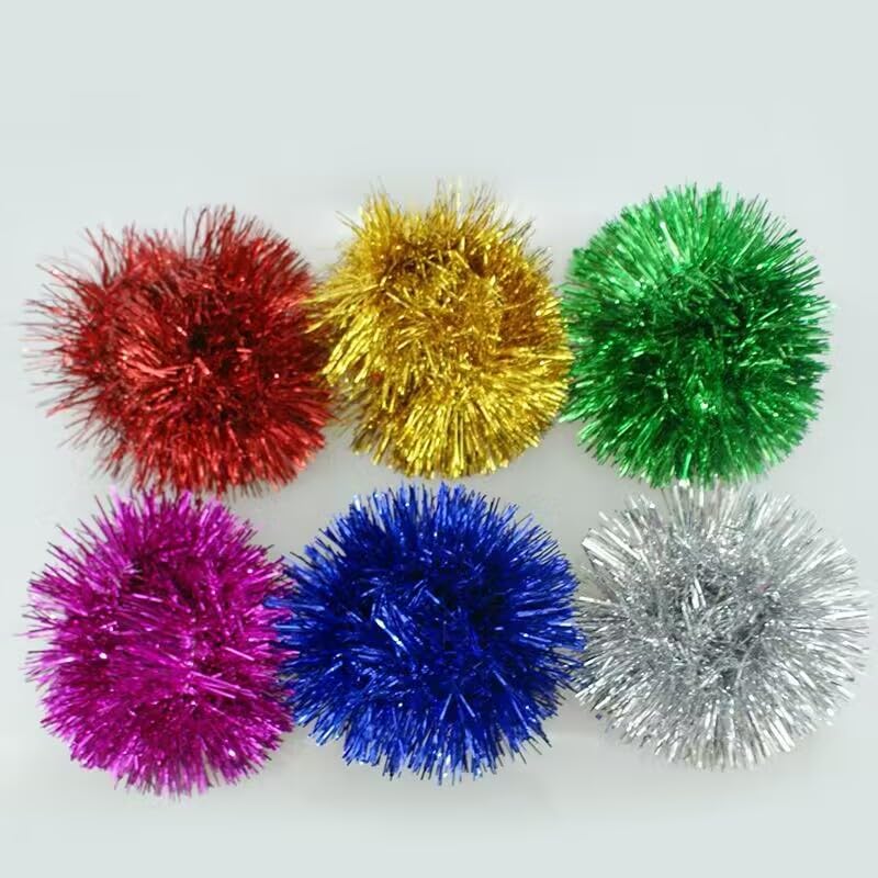YYCRAFT 18pcs Jumbo Glitter Tinsel Pom Poms Sparkle Balls for DIY Craft,Cat Toys(2 Inch,6 Colors) - Image 1