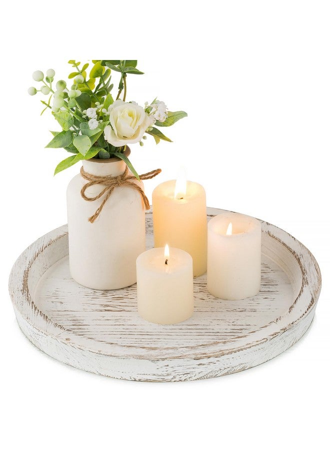 Hanobe Hanobe Candle Plate Holder Tray: Round Wooden Decorative Candle Plate Small Farmhouse Table Centerpiece Rustic White Wood Tealight Pillar Trays for Christmas Wedding Halloween Home Decor - Image 1