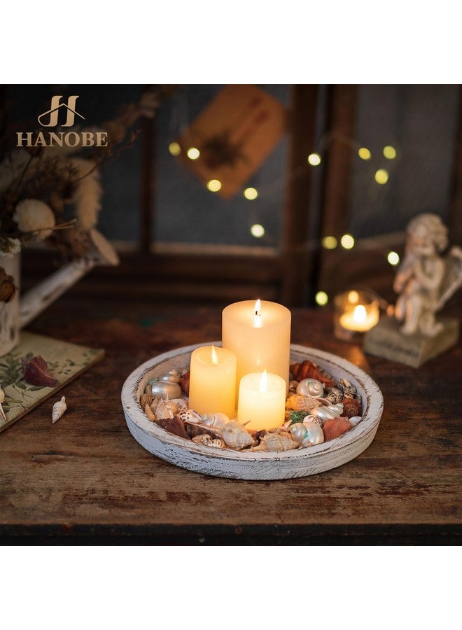 Hanobe Hanobe Candle Plate Holder Tray: Round Wooden Decorative Candle Plate Small Farmhouse Table Centerpiece Rustic White Wood Tealight Pillar Trays for Christmas Wedding Halloween Home Decor - Image 3