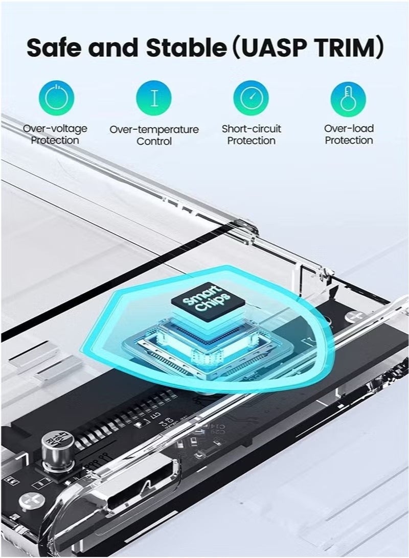علبة هارد خارجي 2.5 بوصة USB 3.0 إلى SATA III بدون أدوات، علبة هارد ديسك شفافة لأقراص HDD/SSD SATA مقاس 2.5 بوصة 7مم و9.5مم، دعم حتى 4 تيرابايت ويدعم UASP - Image 3
