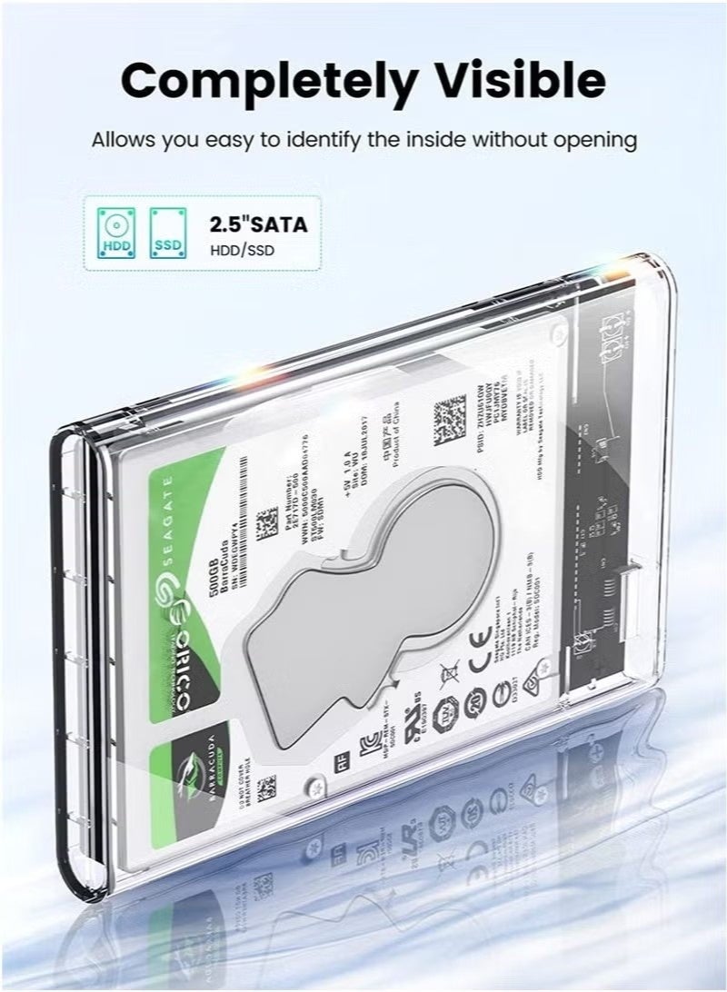 علبة هارد خارجي 2.5 بوصة USB 3.0 إلى SATA III بدون أدوات، علبة هارد ديسك شفافة لأقراص HDD/SSD SATA مقاس 2.5 بوصة 7مم و9.5مم، دعم حتى 4 تيرابايت ويدعم UASP - Image 2