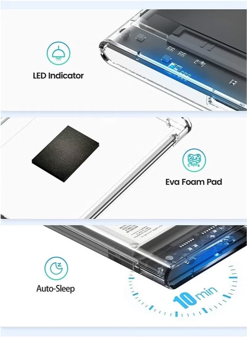 علبة هارد خارجي 2.5 بوصة USB 3.0 إلى SATA III بدون أدوات، علبة هارد ديسك شفافة لأقراص HDD/SSD SATA مقاس 2.5 بوصة 7مم و9.5مم، دعم حتى 4 تيرابايت ويدعم UASP - Image 5