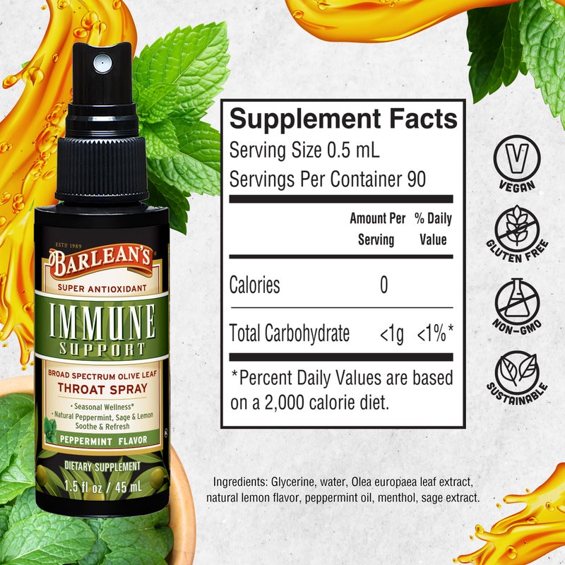 Barlean's Olive Leaf Complex Throat Spray, Immune Support Supplement with Peppermint, Lemon, and Sage for Itchy Throat Relief, Liquid Blended Extract, 1.5 oz - Image 5