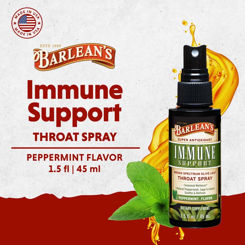Barlean's Olive Leaf Complex Throat Spray, Immune Support Supplement with Peppermint, Lemon, and Sage for Itchy Throat Relief, Liquid Blended Extract, 1.5 oz - Image 2
