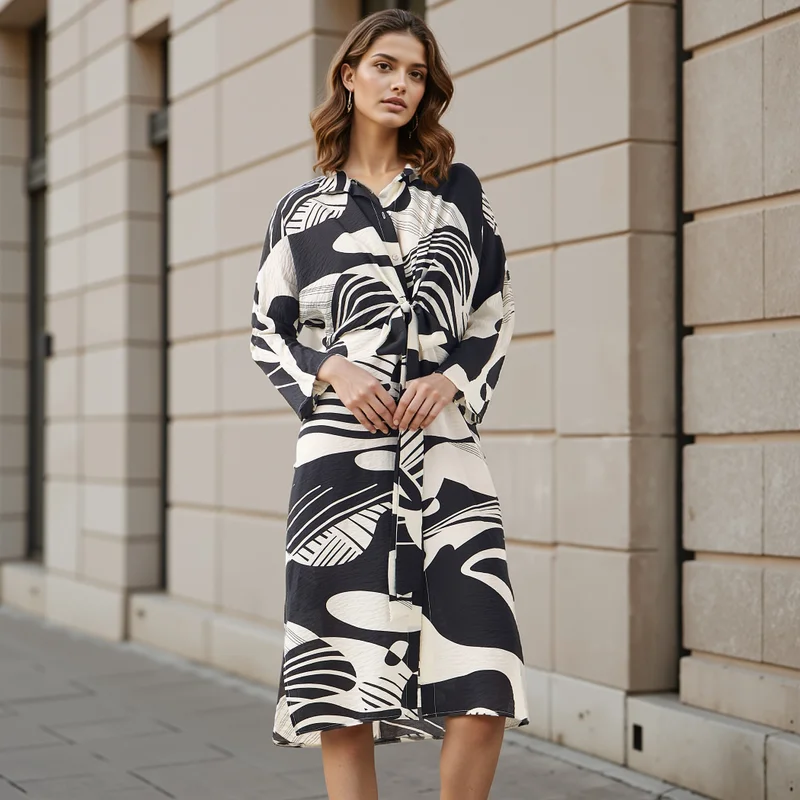 Iconic All-Over Print Shirt Dress with Knot Detail