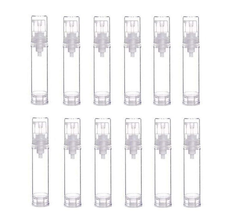 erioctry 12Pcs 10ML Empty Refillable Cosmetic Containers Cream Lotion Bottles Portable Clear Plastic Airless Vacuum Pump Bottle Sample Packing Toiletries Liquid Storage Vial Jars