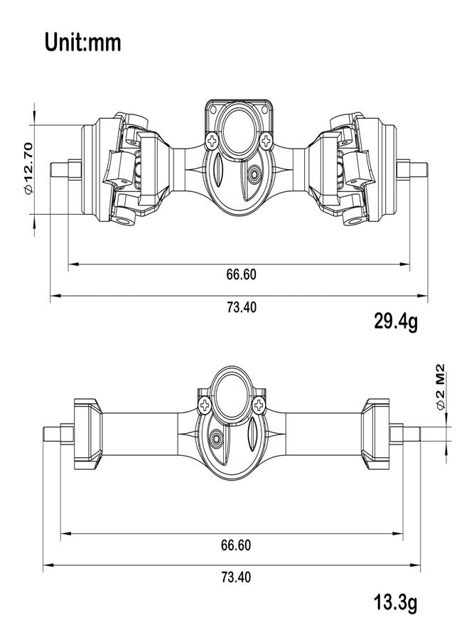 MEUS RACING محاور MEUS RACING +3mm ISO SCX30 مع نظام CVD ثلاثي الأجزاء لترقيات سيارات الزحف Axial 1/30 SCX30 RC (أسود) - Image 2