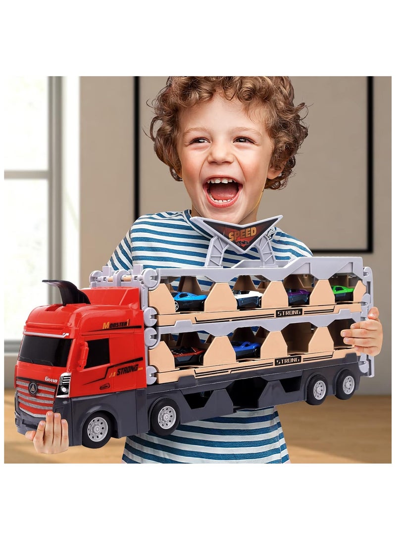 81 Inch Long Toy Cars Catapult Transport Car Truck Carrier with 6 Race Toy Cars Construction Vehicle Truck Boy Toys for Age 3-7 Toddlers Kids Girls Birthday  - Image 1