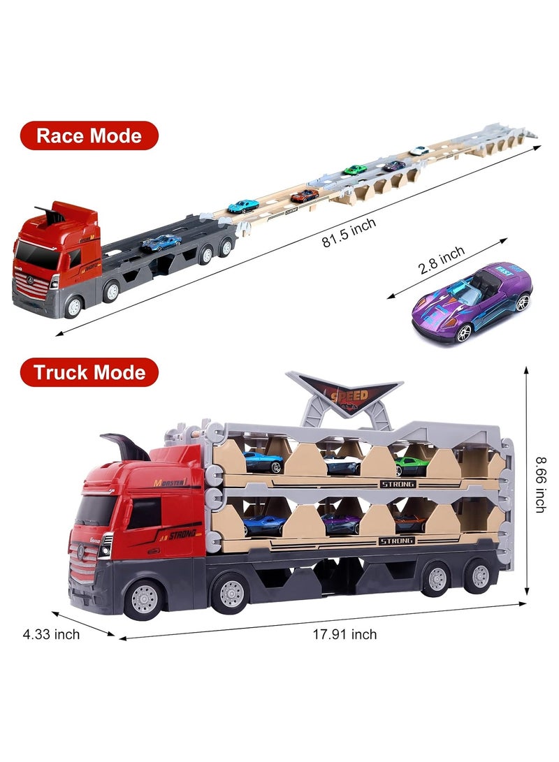 81 Inch Long Toy Cars Catapult Transport Car Truck Carrier with 6 Race Toy Cars Construction Vehicle Truck Boy Toys for Age 3-7 Toddlers Kids Girls Birthday  - Image 2