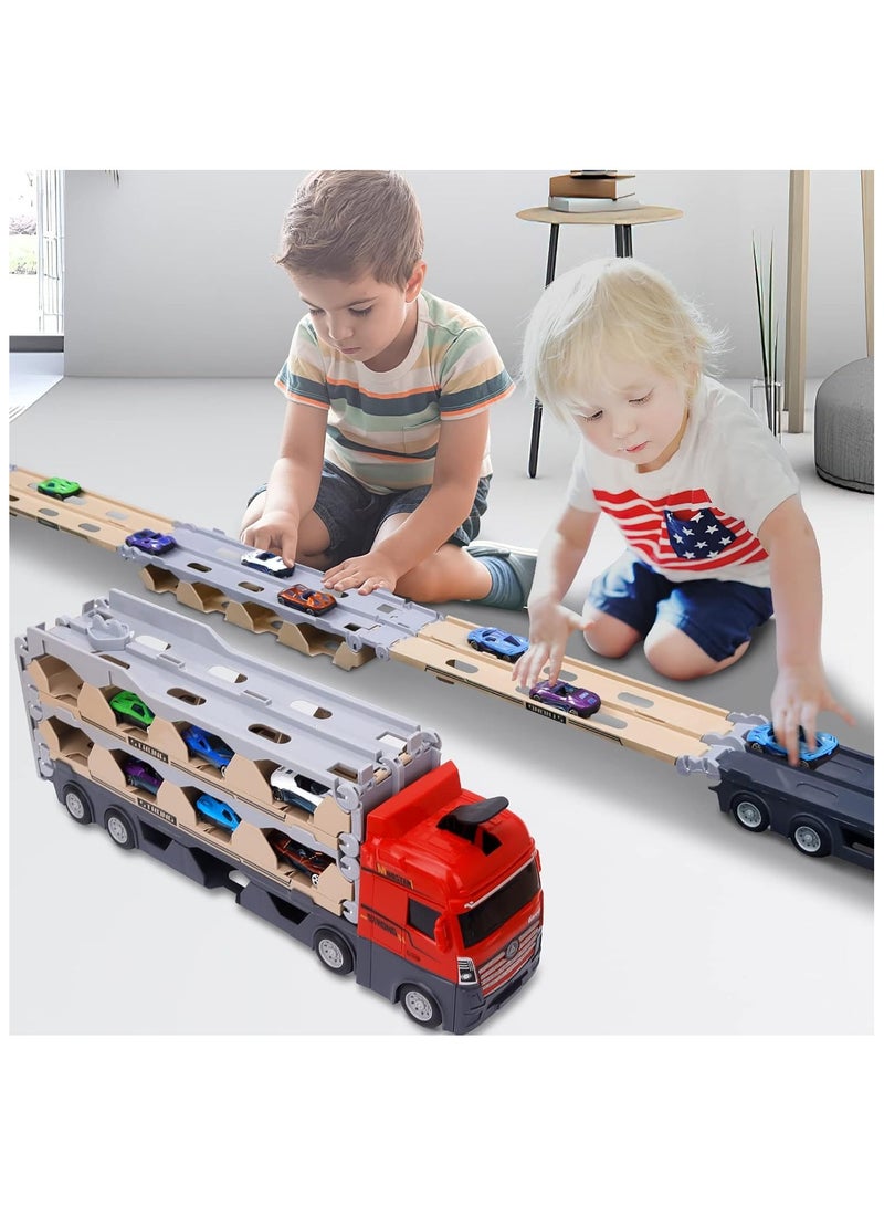 81 Inch Long Toy Cars Catapult Transport Car Truck Carrier with 6 Race Toy Cars Construction Vehicle Truck Boy Toys for Age 3-7 Toddlers Kids Girls Birthday  - Image 3