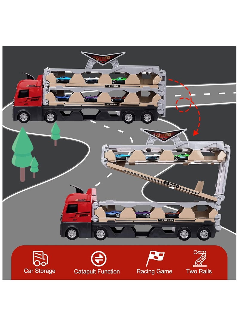 81 Inch Long Toy Cars Catapult Transport Car Truck Carrier with 6 Race Toy Cars Construction Vehicle Truck Boy Toys for Age 3-7 Toddlers Kids Girls Birthday  - Image 4