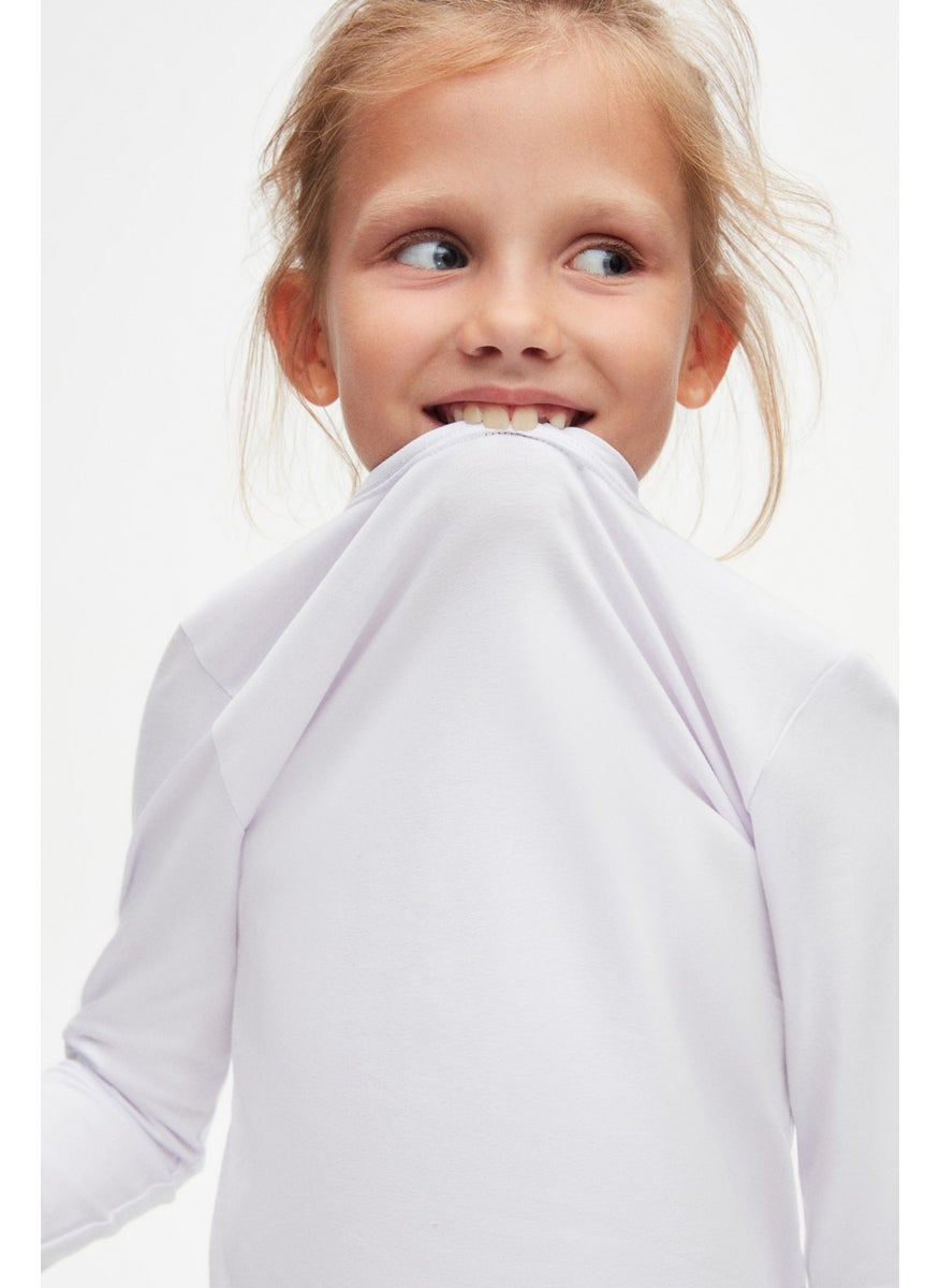Lovetti - White Basic Unisex Kids Seasonal Zero Collar Long Sleeve T-Shirt - Image 1