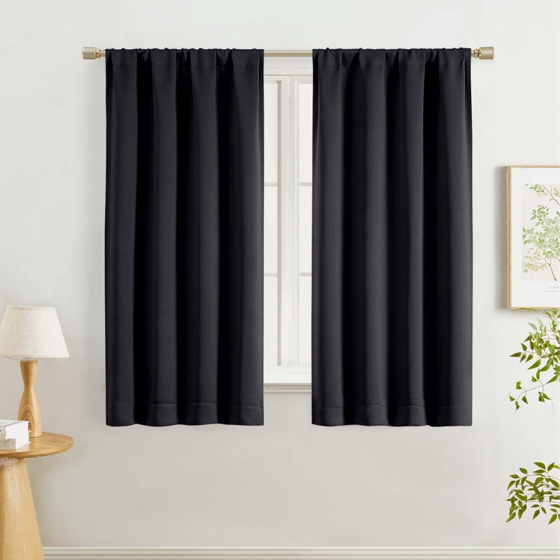 Lecloud Halloween Black Blackout Curtains 54 Inch Length 2 Panels, Solid Black Out Window Curtains for Bedroom, Energy Thermal Insulating Rod Pocket Curtain Drapes for Small Window, 40" W x 54" L - Image 1
