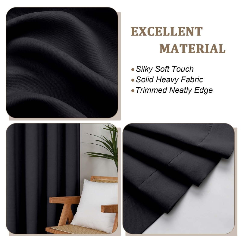 Lecloud Halloween Black Blackout Curtains 54 Inch Length 2 Panels, Solid Black Out Window Curtains for Bedroom, Energy Thermal Insulating Rod Pocket Curtain Drapes for Small Window, 40" W x 54" L - Image 3