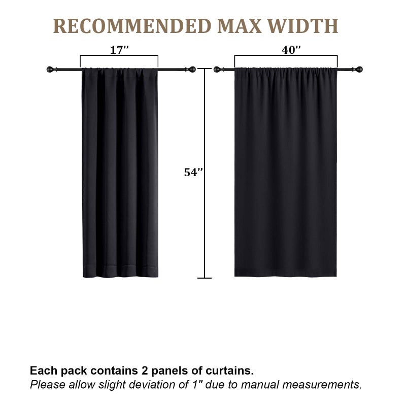 Lecloud Halloween Black Blackout Curtains 54 Inch Length 2 Panels, Solid Black Out Window Curtains for Bedroom, Energy Thermal Insulating Rod Pocket Curtain Drapes for Small Window, 40" W x 54" L - Image 2