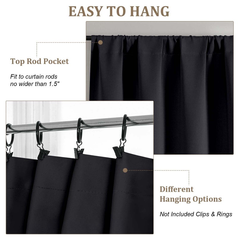 Lecloud Halloween Black Blackout Curtains 54 Inch Length 2 Panels, Solid Black Out Window Curtains for Bedroom, Energy Thermal Insulating Rod Pocket Curtain Drapes for Small Window, 40" W x 54" L - Image 4