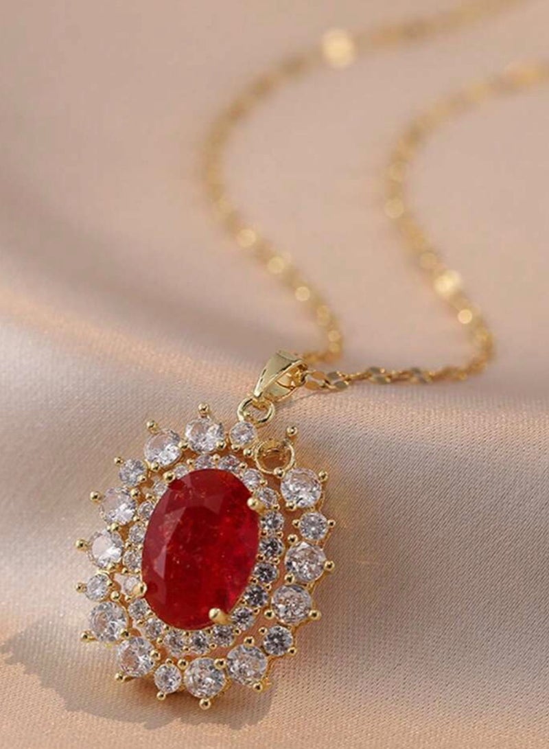 نون-شى سلسال نسائي مصنوع من الاستانلس ستيل مطلي باللون الذهبي عيار 18 ومرصع بالزركون