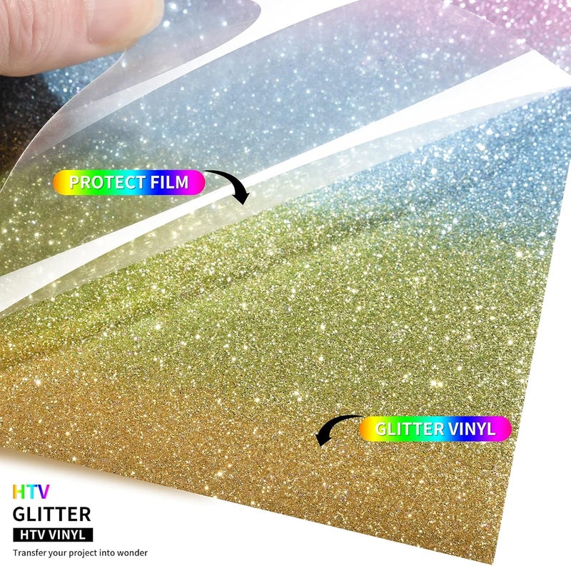 TransWonder Glitter Heat Transfer Vinyl - 12in x 5ft Glitter Iron on Vinyl HTV Vinyl for Cricut T Shirts (Rainbow) - Image 4