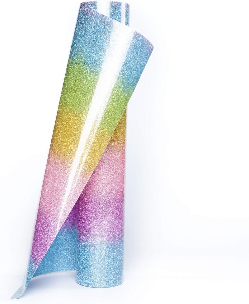 TransWonder Glitter Heat Transfer Vinyl - 12in x 5ft Glitter Iron on Vinyl HTV Vinyl for Cricut T Shirts (Rainbow) - Image 1