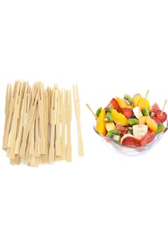 sokany 50PCS Bamboo Forks 9cm, Mini Food Picks for Party, Banquet, Buffet, Catering, And Daily Life. Two Prongs - Blunt End Toothpicks for Appetizer (Beige)  - Image 1