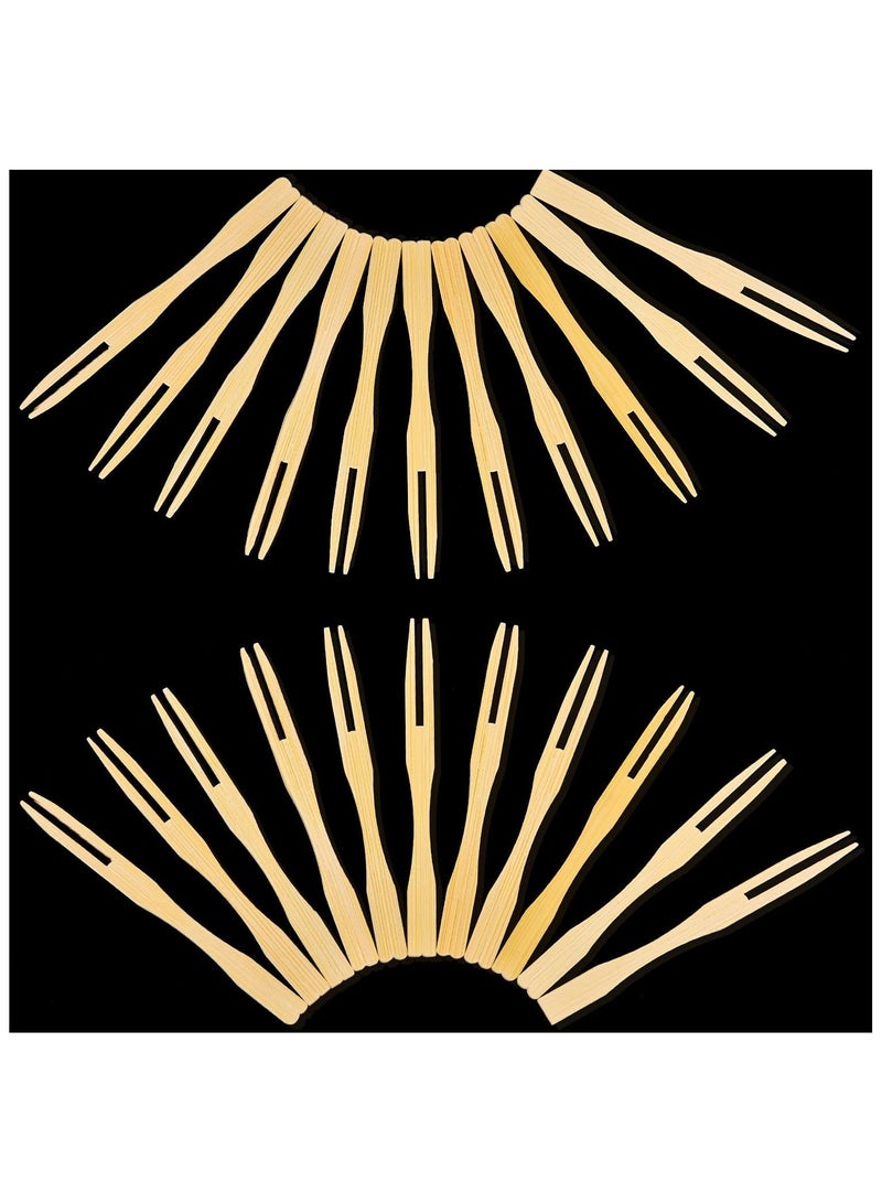 sokany 50 Pieces  Bamboo Forks 9cm, Mini Food Picks for Party, Banquet, Buffet, Catering, And Daily Life. Two Prongs - Blunt End Toothpicks for Appetizer (Beige) - Image 3