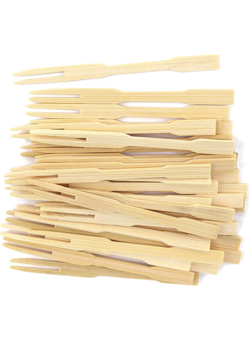 sokany 50 Pieces  Bamboo Forks 9cm, Mini Food Picks for Party, Banquet, Buffet, Catering, And Daily Life. Two Prongs - Blunt End Toothpicks for Appetizer (Beige) - Image 4