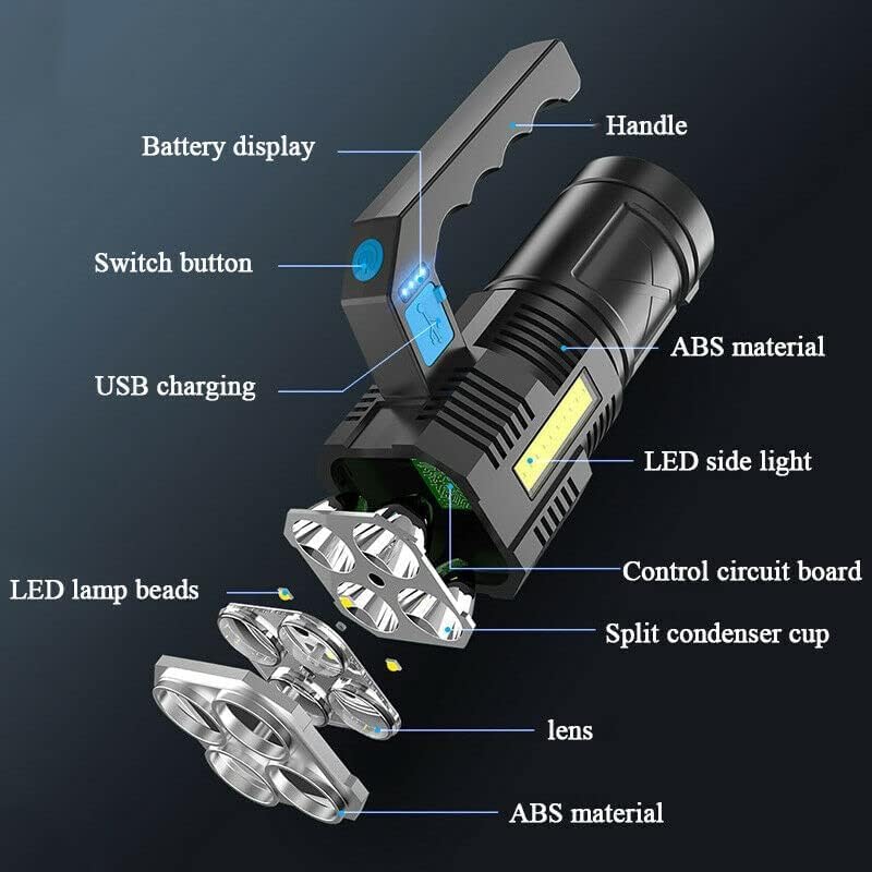 PIHARVA PIHARVA LED Flashlight USB Rechargeable High Lumens Tactical Light with Sidelight 4X LED Zoomable Handheld Super Brightest Flashlights Portable Torch for Outdoor Camping Emergency Lantern - Image 2