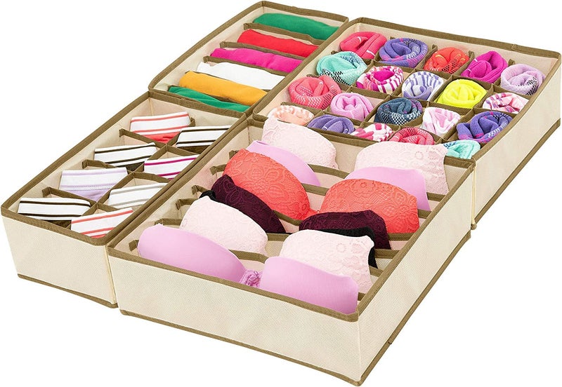 JUGTE JUGTE Foldable Storage Box Drawer Divider Organizer Closet Storage Boxes for Lingerie Bra Tie Socks Organizer Set of 4 pcs - Image 3