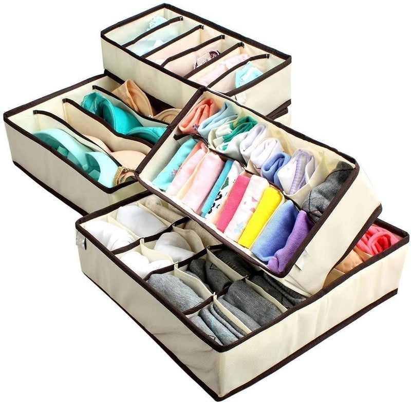 JUGTE JUGTE Foldable Storage Box Drawer Divider Organizer Closet Storage Boxes for Lingerie Bra Tie Socks Organizer Set of 4 pcs - Image 1