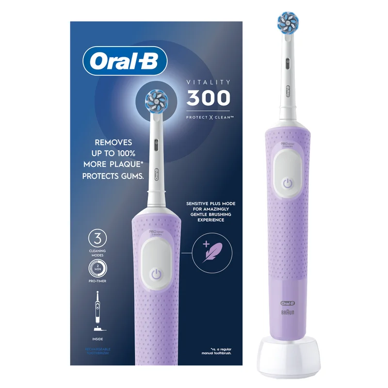 Oral-B Vitality D300 Toothbrush, 3 Cleaning Modes, Gentle Brushing and 2 Minutes Built in Timer- D103.413.3 Pink Lilac