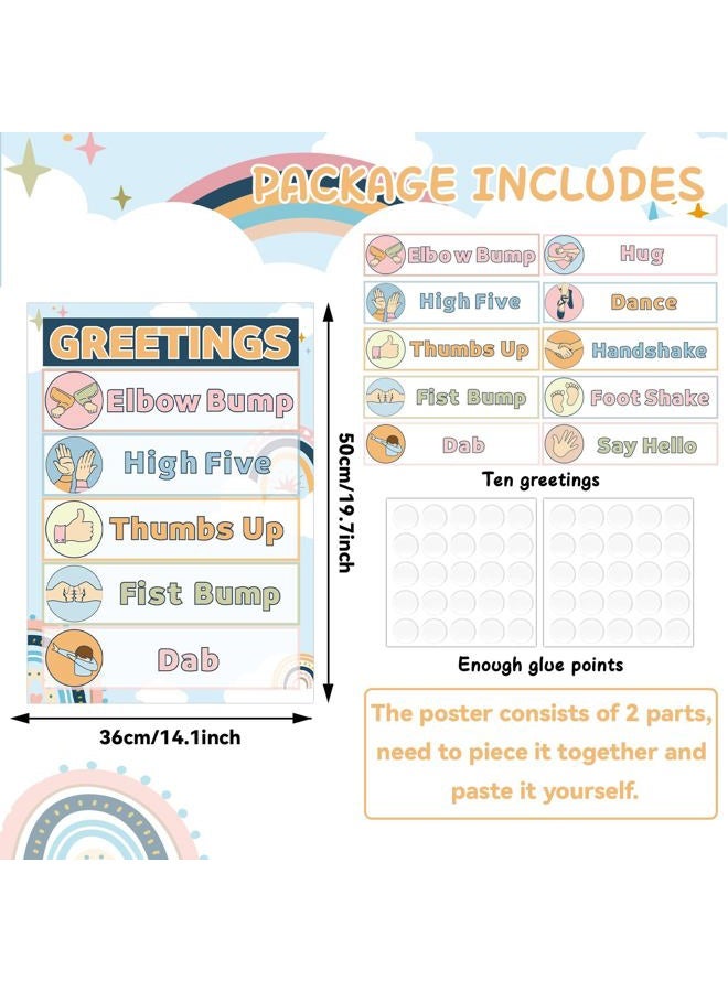 QOUBAI Boho Class Greetings Poster Greeting Choice Classroom Decorations Classroom Rules Poster Educational Poster Welcome Back to School Teachers Classroom Supplies for Preschool Kindergarten Decor - Image 2