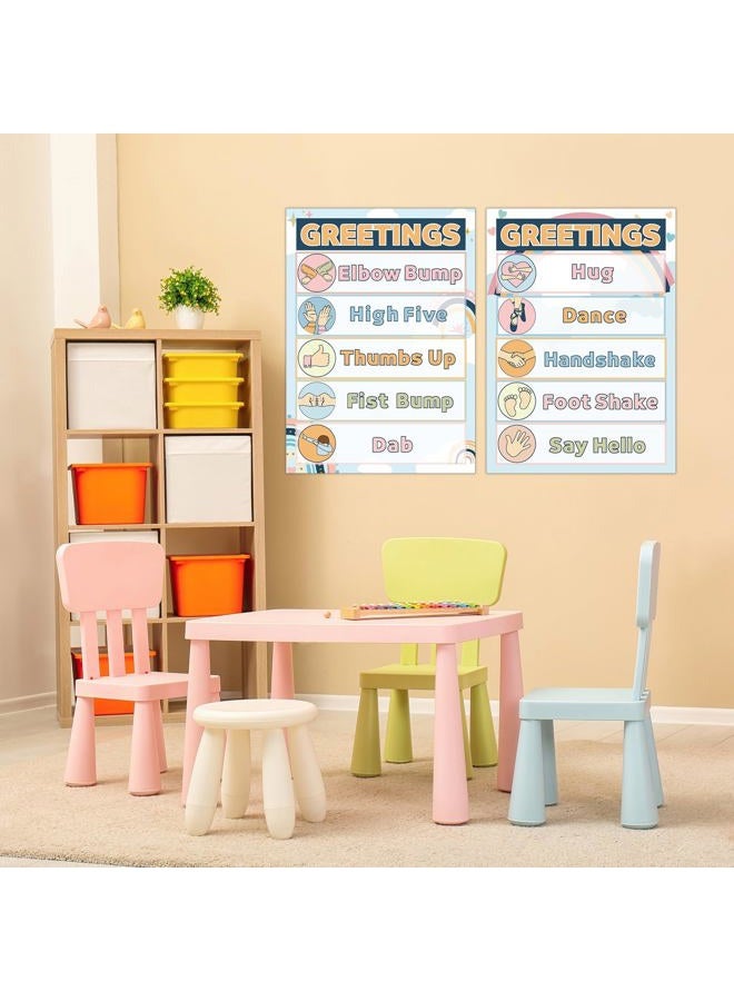 QOUBAI Boho Class Greetings Poster Greeting Choice Classroom Decorations Classroom Rules Poster Educational Poster Welcome Back to School Teachers Classroom Supplies for Preschool Kindergarten Decor - Image 4