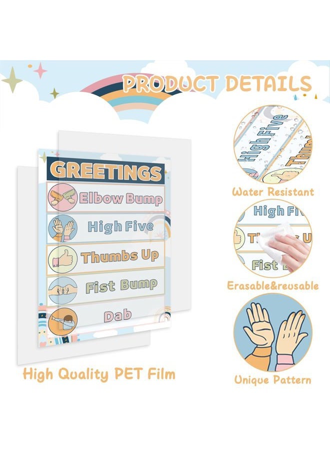 QOUBAI Boho Class Greetings Poster Greeting Choice Classroom Decorations Classroom Rules Poster Educational Poster Welcome Back to School Teachers Classroom Supplies for Preschool Kindergarten Decor - Image 3