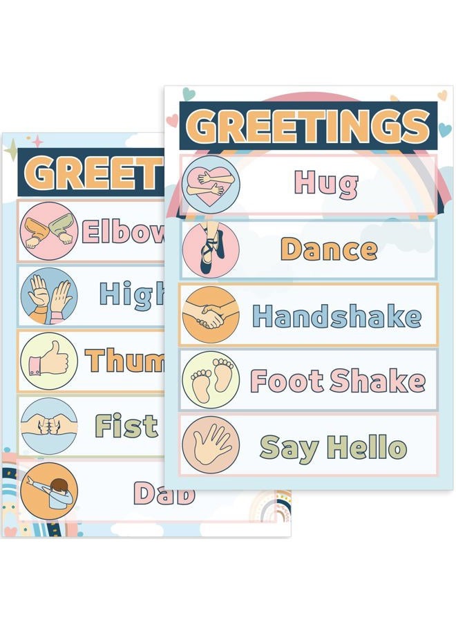 QOUBAI Boho Class Greetings Poster Greeting Choice Classroom Decorations Classroom Rules Poster Educational Poster Welcome Back to School Teachers Classroom Supplies for Preschool Kindergarten Decor - Image 1